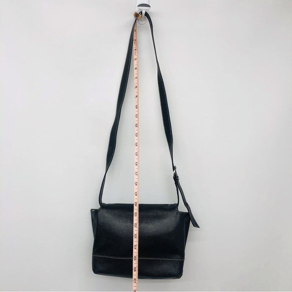 Vintage Black Shoulder Bag Embossed Logo Adjustable Strap with silvertone buckle - Picture 6 of 16